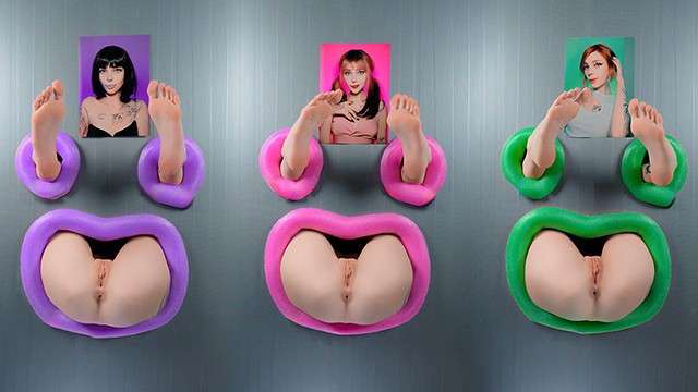 Gloryhole fucking three assholes through