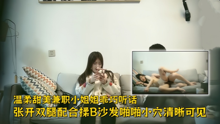 【极品探花】温柔甜美兼职小姐姐，乖巧听话，张开双腿配合揉B，沙发啪啪小穴清晰可见